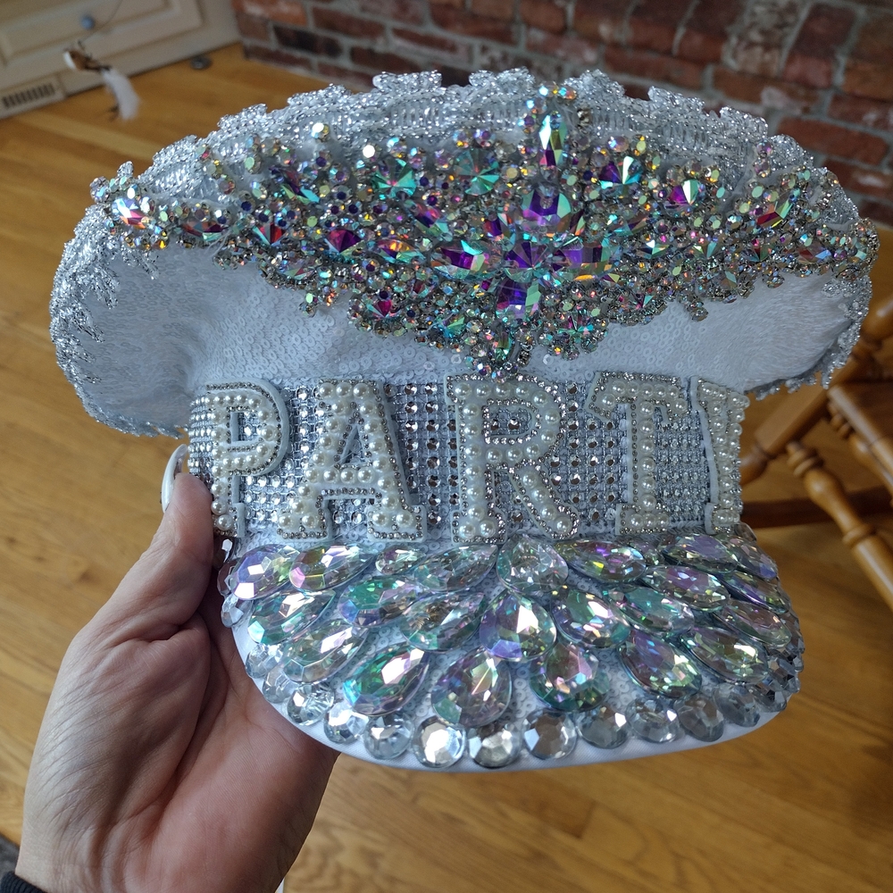Embellished Yacht Party Hat with Iridescent Gems - Sailor Chic - Picture 5 of 7